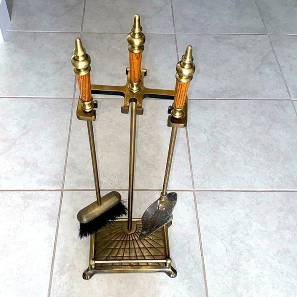 Gorgeous Vintage 3-Piece FIREPLACE TOOL‎ Set Shovel, Base, and Brush